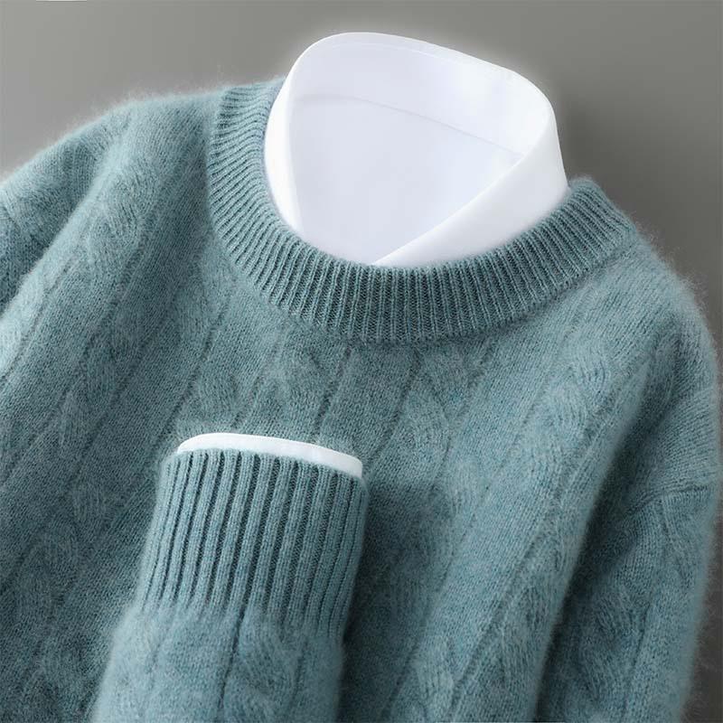 Men's Minimalist Wool Ribbed Knit Sweater – Round Neck Versatile Pullover Base Layer Top