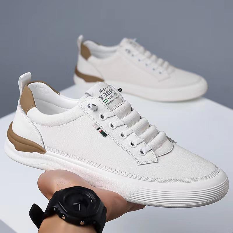 2024 Spring/Summer Men's Slip-On Soft-Sole Leather Sneakers - Casual, All-Match, White