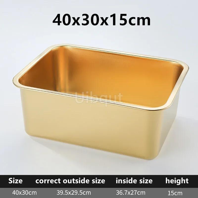 Gold Golden 304 Stainless Steel Plate Storage Tray Rectangular Square Oven Basin Baking Pot Dish Deep Bbq Cafeteria Soup Bowl