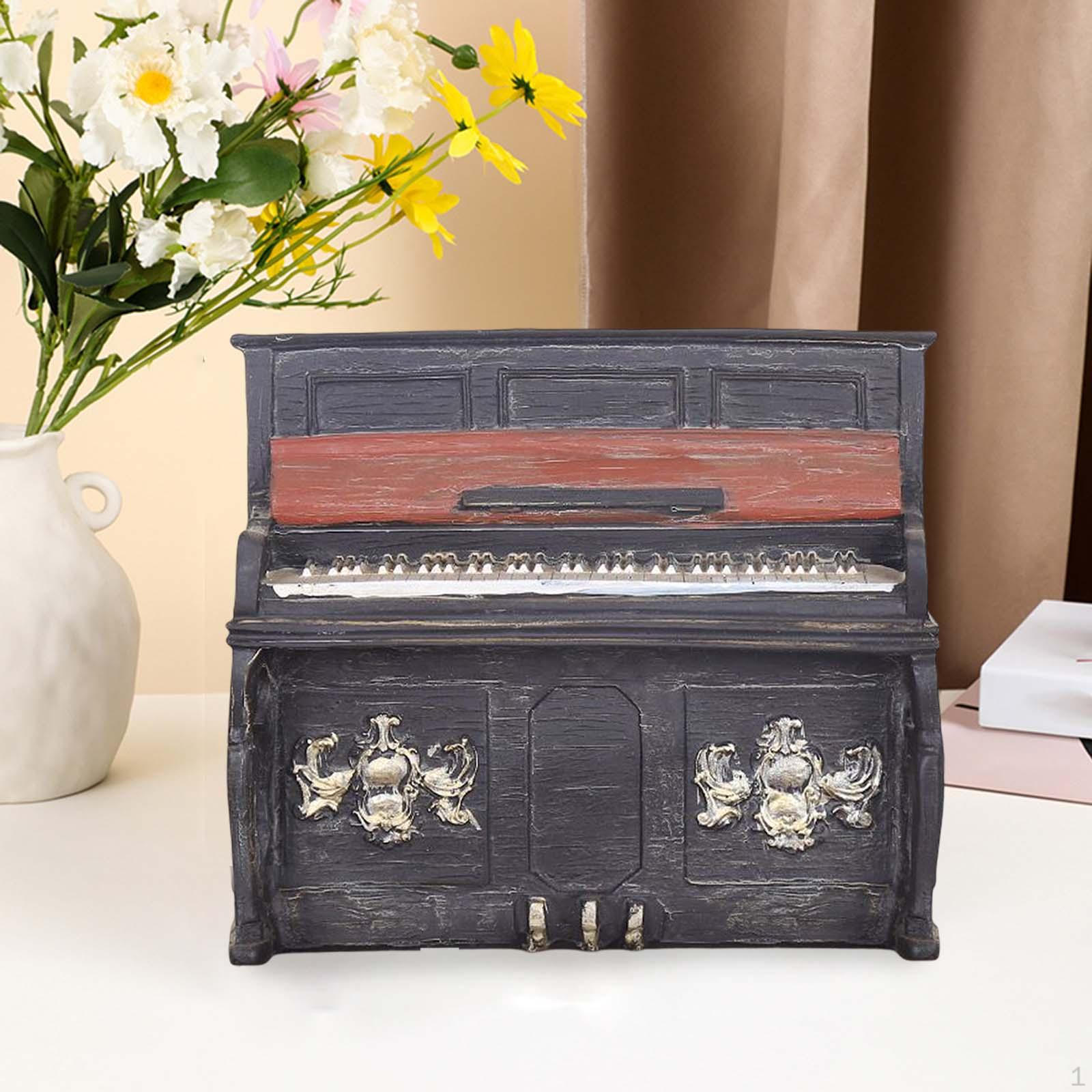 European Style Resin Piano Statue Figurine Artwork Figure Desk Ornaments Collectible Musical