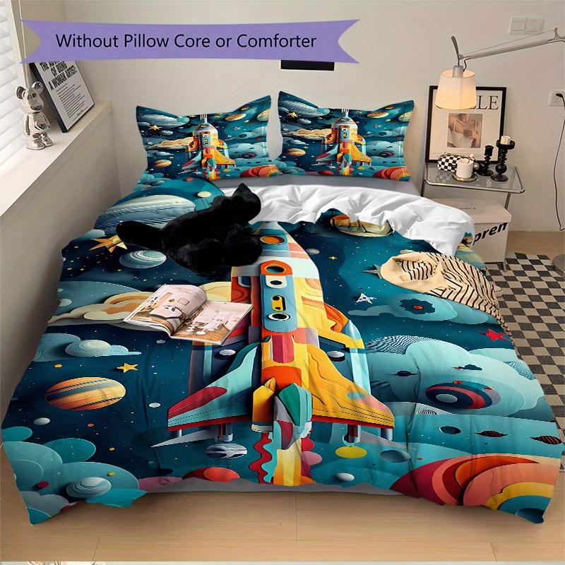 3pcs set Space Adventure 1 Quilt Cover + 2 Pillowcases, All Seasons Bedroom Setting, Perfect for Home and Dorm Decor a190