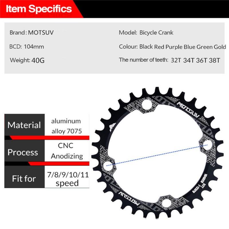 Mountain Bike 104BCD Positive and Negative Tooth Plate Plate Tooth Plate 32T 34T 36T 38T Elliptical Single Speed Sprocket Plate