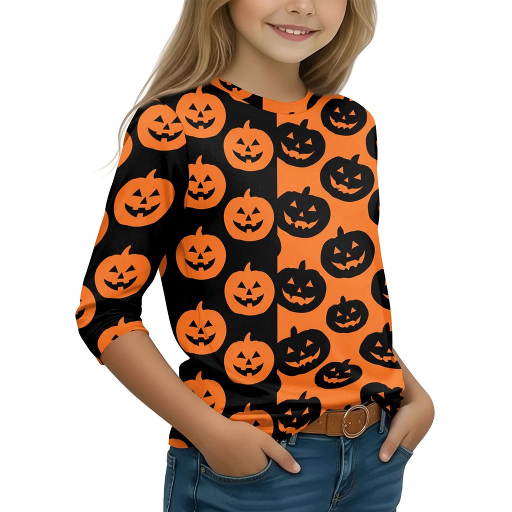 Kids Long Sleeve Halloween Print T-Shirt Round Neck Casual Top