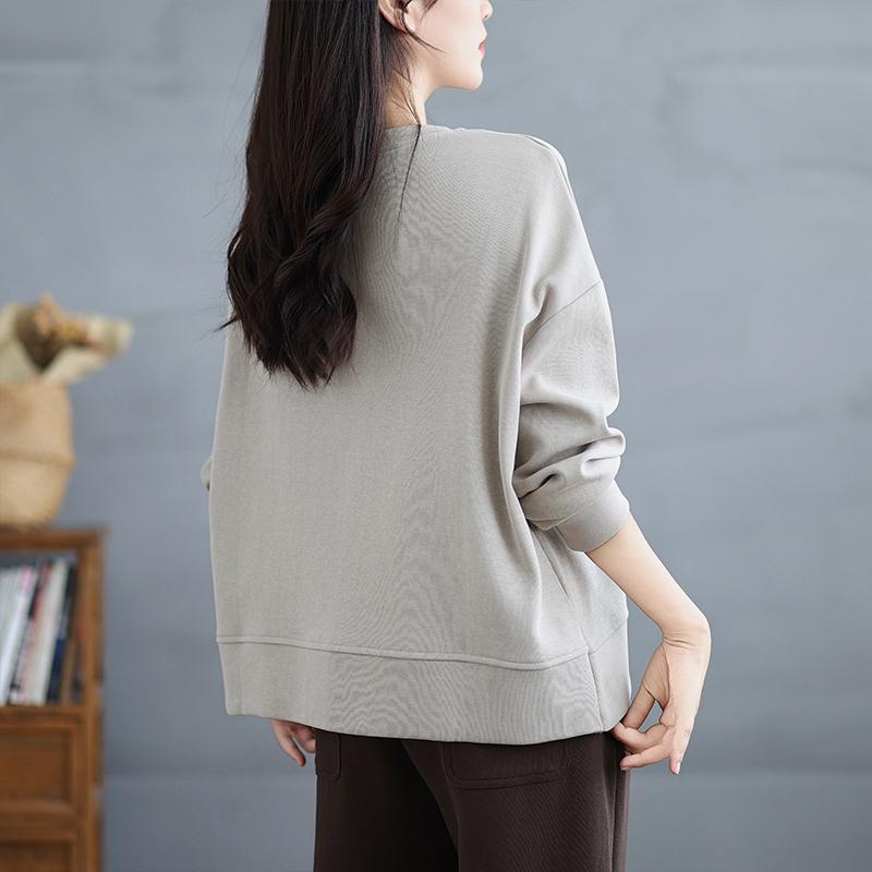 New Spring Women Full Sleeve Loose Casual O-Neck Basic Tops Solid Buttons T-Shirt New Pullover