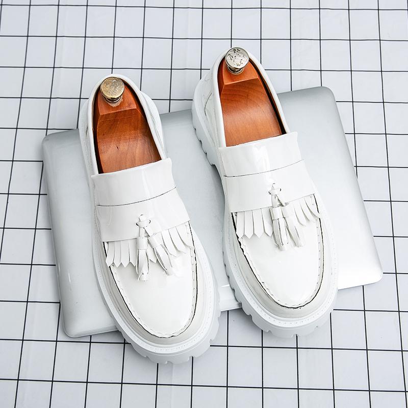Fashion Fashion Korean Style Men Tassel Design Thick Soled Non Slip Men Comfortable Casual Loafers Date Party Round Toe Large Size Shoes