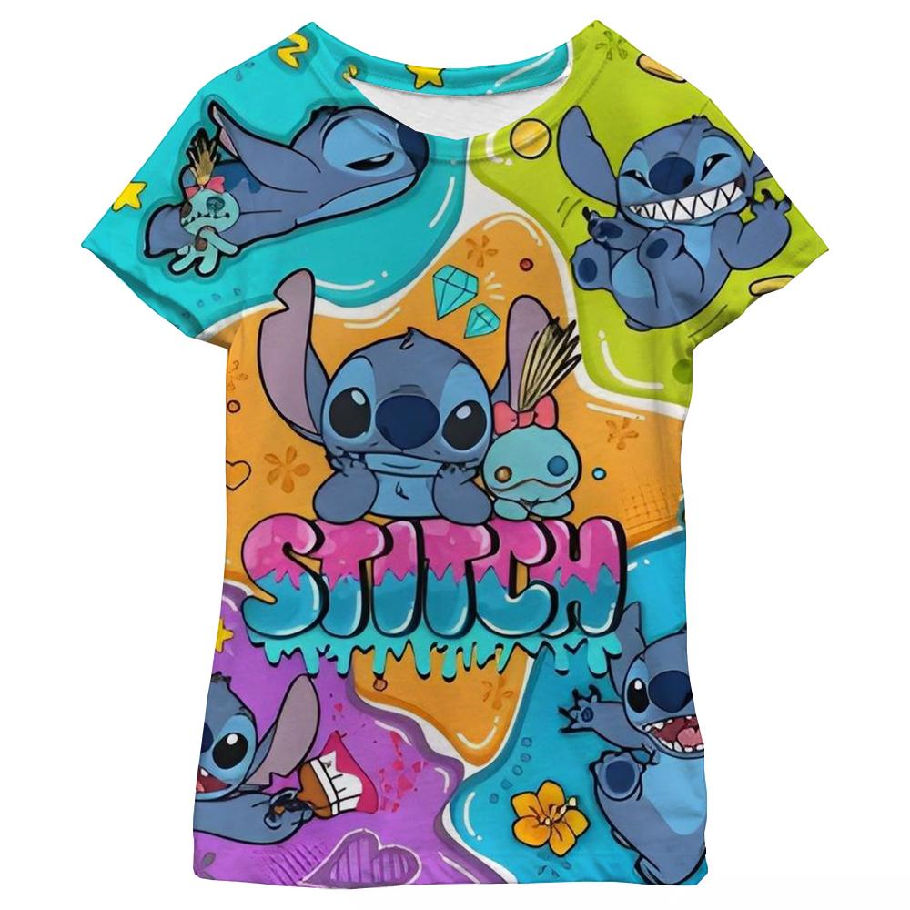 Nowa Kawaii Lilo Stitch Koszulka z Kreskówką Dzieci Dzieci Stitch Urocza Koszulka Manga Y2k Graficzna Koszulka Dziewczynka Chłopiec Góra Koszulki Lilo Stich