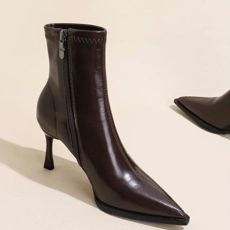 

Stiletto Booties Fashion Pointed Toe Side Zipper Soft Sole Anti-Slip Wear-Resistant High Heels 40 коричневий
