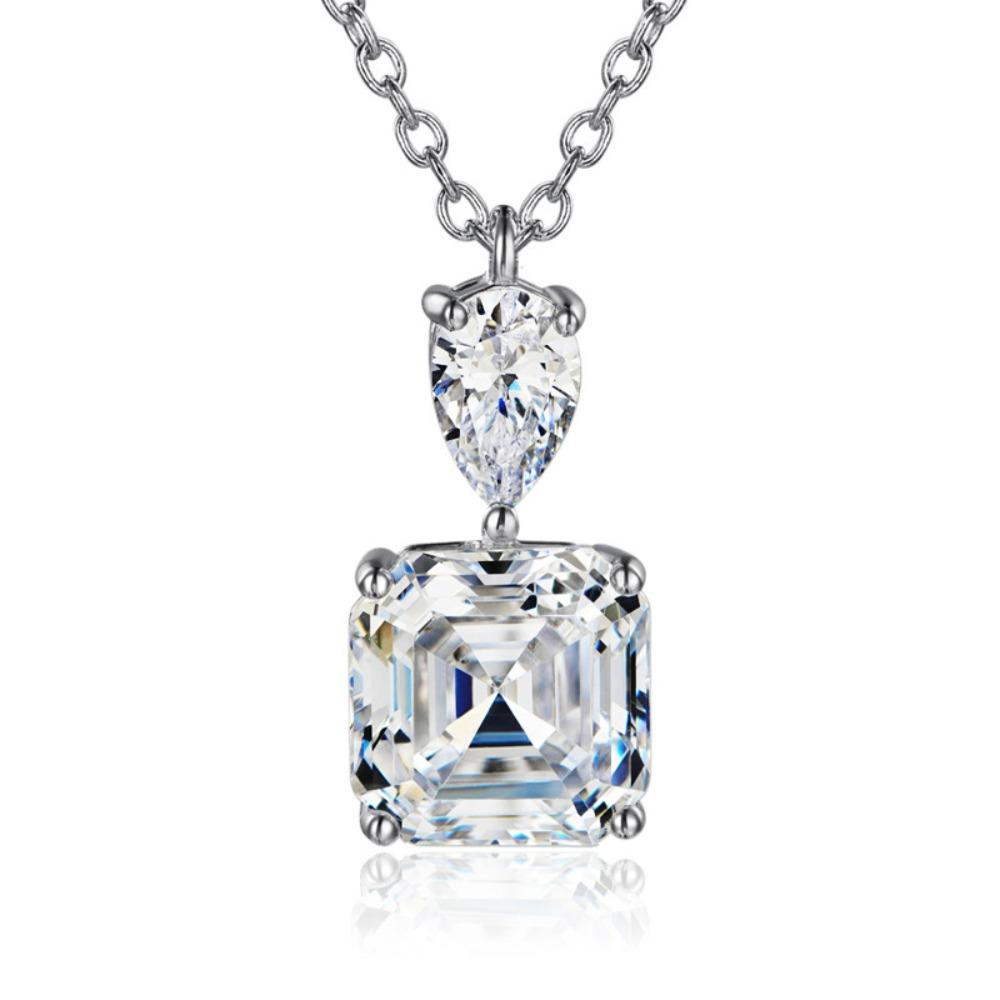 

925 Sterling Silver Pink Diamond Square Pendant Necklace for Women Elegant Collarbone Chain