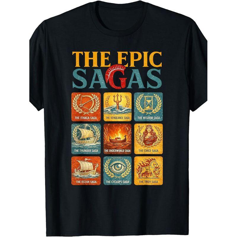 Vintage Das epische Epos Ithaka Odysseus Musikalische Weisheit Donner T-Shirt Lustiges Rundhals-T-Shirt mit stilvollem Aufdruck Lässige & Bequeme Reisekleidung für