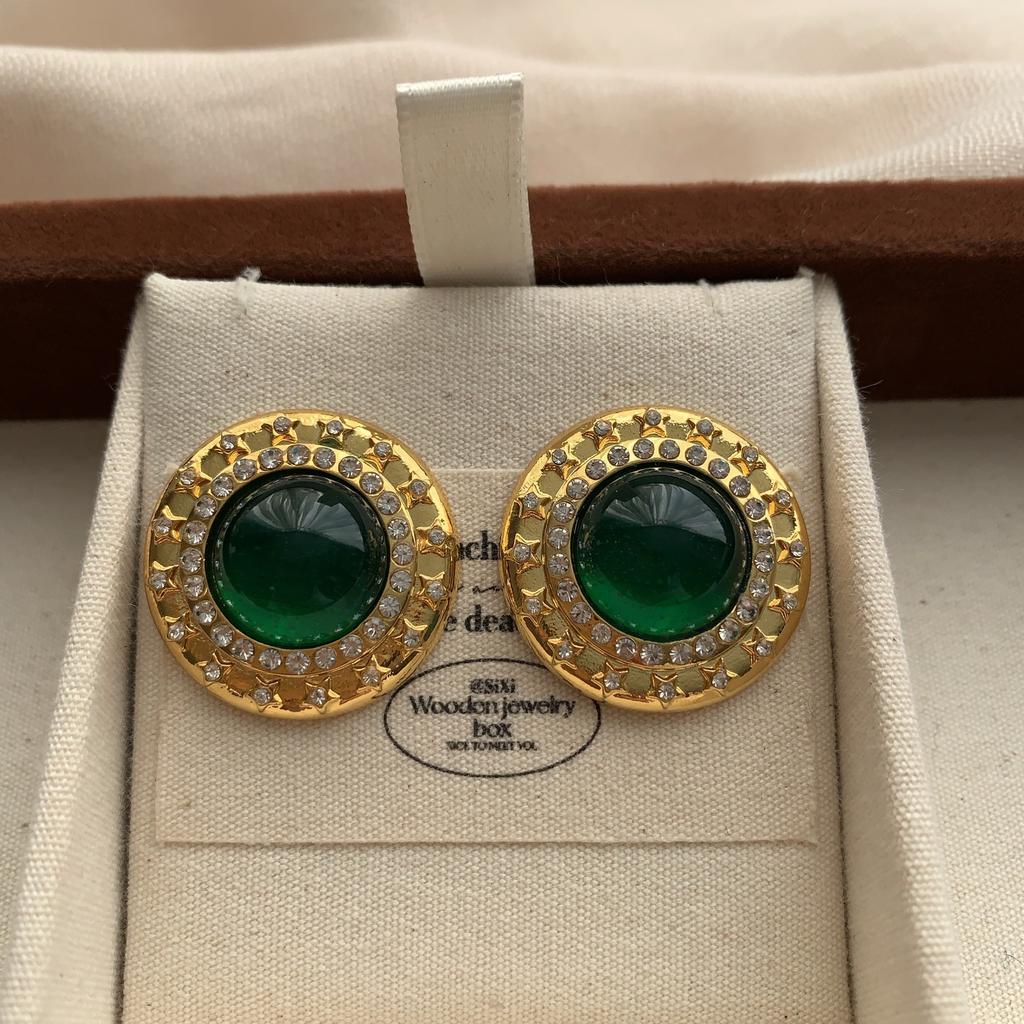 Palace Luxury Concentric Earrings, High-Grade Emerald Classic Niche Design, Fashionable Romantic Light Luxury Earrings