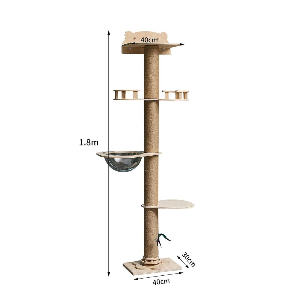 Large Solid Wood Sisal Cat Tree with Integrated Scratching Board & Climbing Platform