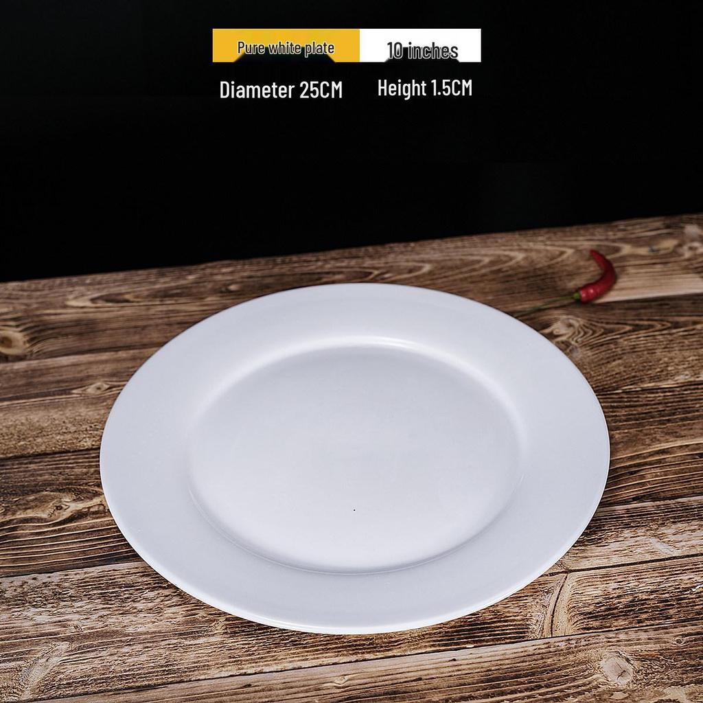 Steak Ceramic White Round Western Bone Plate - Shallow, Flat Tableware Dish for Household Use