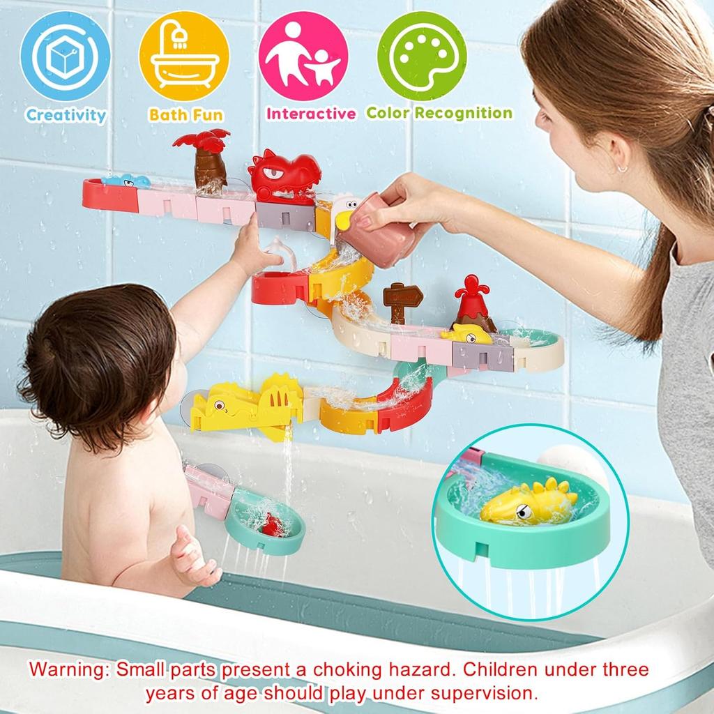 Bath Toys for Kids DIY Building Water Slide Tracks Dinosaur Bathtub Wall Toys for Toddlers Fun Baby Bathtime Bath Tub Shower