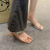 Transparent crystal slippers women's outer wear 2025 summer new thick high-heeled square-toed cool slippers women's summer outer wear summer