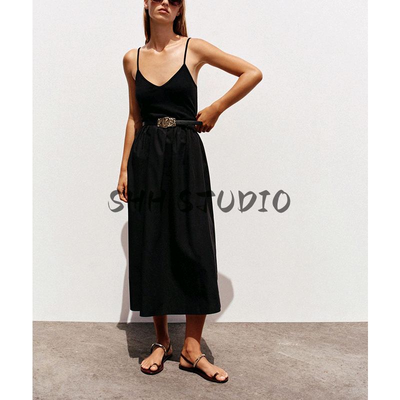 Summer New Women Clothes Sexy Style V-neck Sleeveless With Belt Patchwork Sling Midi Dress 1165065
