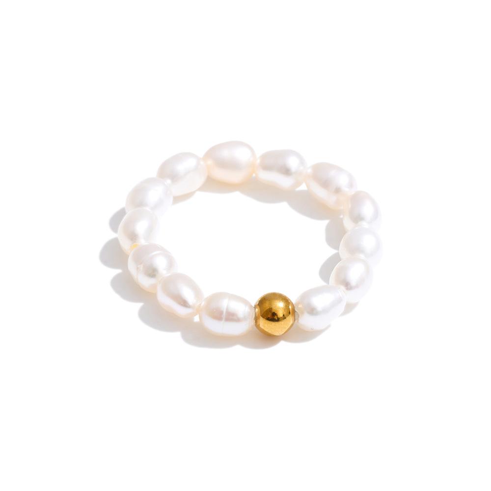 

Yhpup Luxury Natural Freshwater Pearls Beads Elasticity Adjustable Ring for Women High Quality Fashion Elegance Finger Jewelry resizable