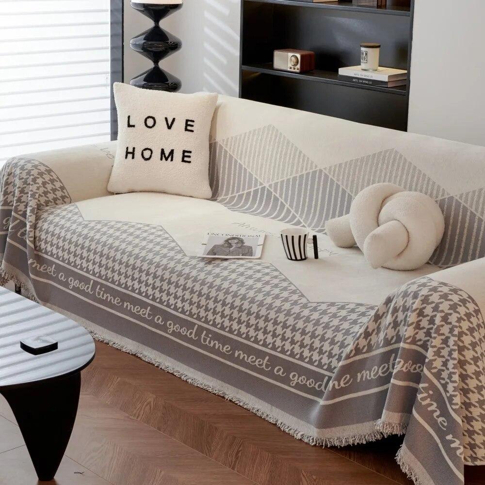 Housses De Canapé Sofa Cover Towel Vintage Houndstooth Cloth Sofa Four Seasons General Sofa Cushion Full Cover Towel Blanket