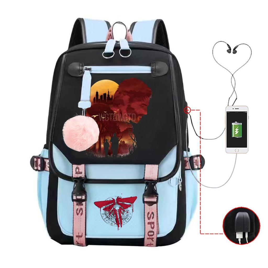 Trend Printing Student Casual Schoolbag Contrasting Color Neutral USB Backpack