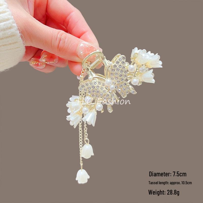 Lily of the Valley Floral Tassel Hair Claw - Ancient Style Women's Accessory