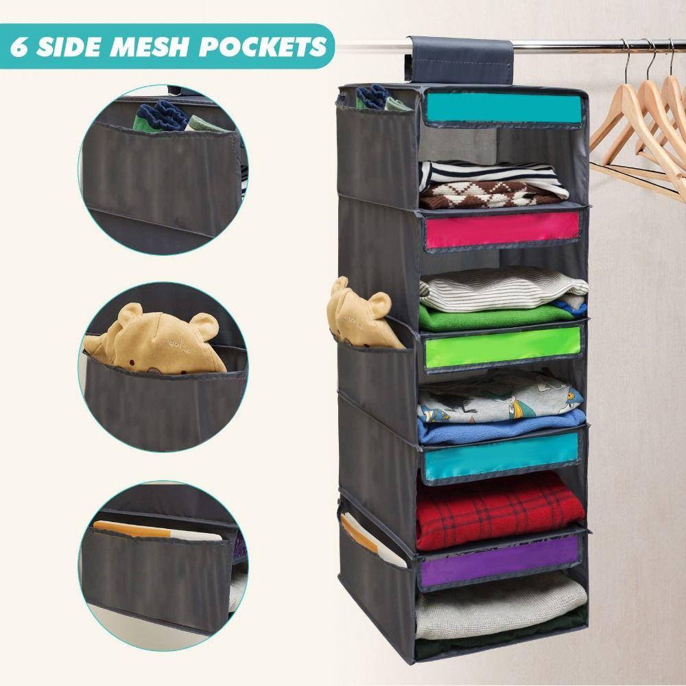 Foldable Kids Daily Clothes Organizer Side Pockets Closet Hanging Storage Bag  Socks