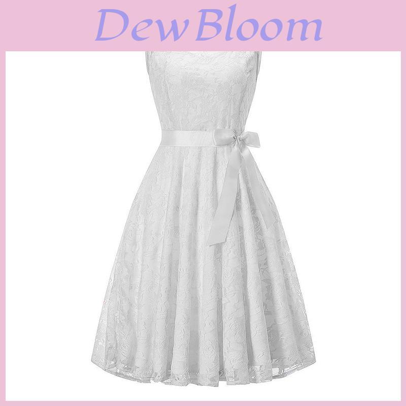 Elegant Round Neck Sleeveless Lace Stitching Retro Dress With A Large Belt And Slim Swing Skirt