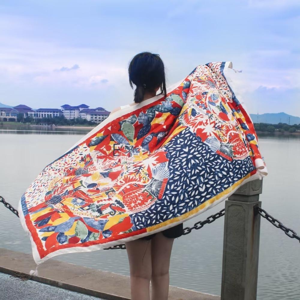 Chaka Salt Lake Great Northwest Tourism Ethnic Style Scarf Silk Scarf Women'S Summer Seaside Beach Shawl Sunscreen Thin
