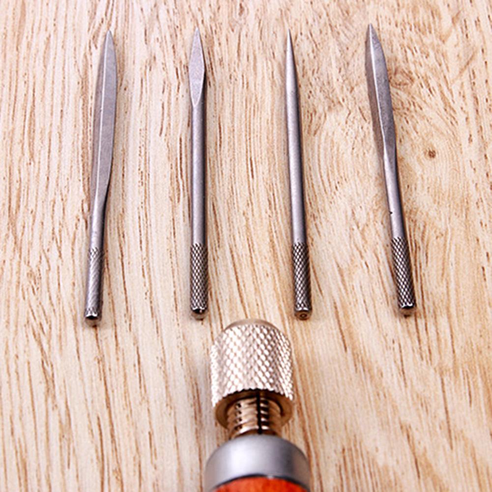 4 in 1 Sewing Punching Hole Maker with Hardwood Handle Pin Punching Handmade Maker Tool Multifunctional for DIY Leather Craft