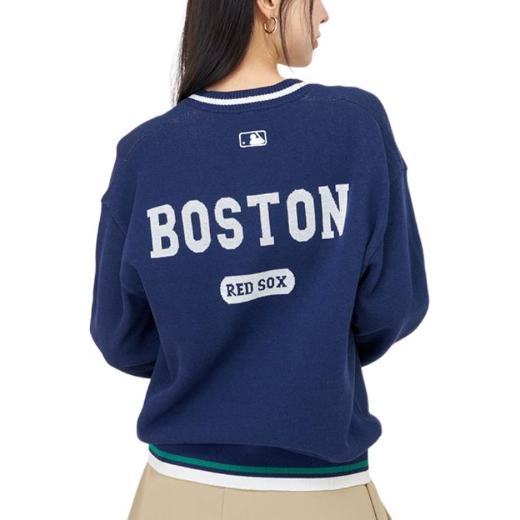 MLB Letter Print V-Neck Long Sleeve Sweater Unisex Sweater Blue 3AKPV0141-43NYS