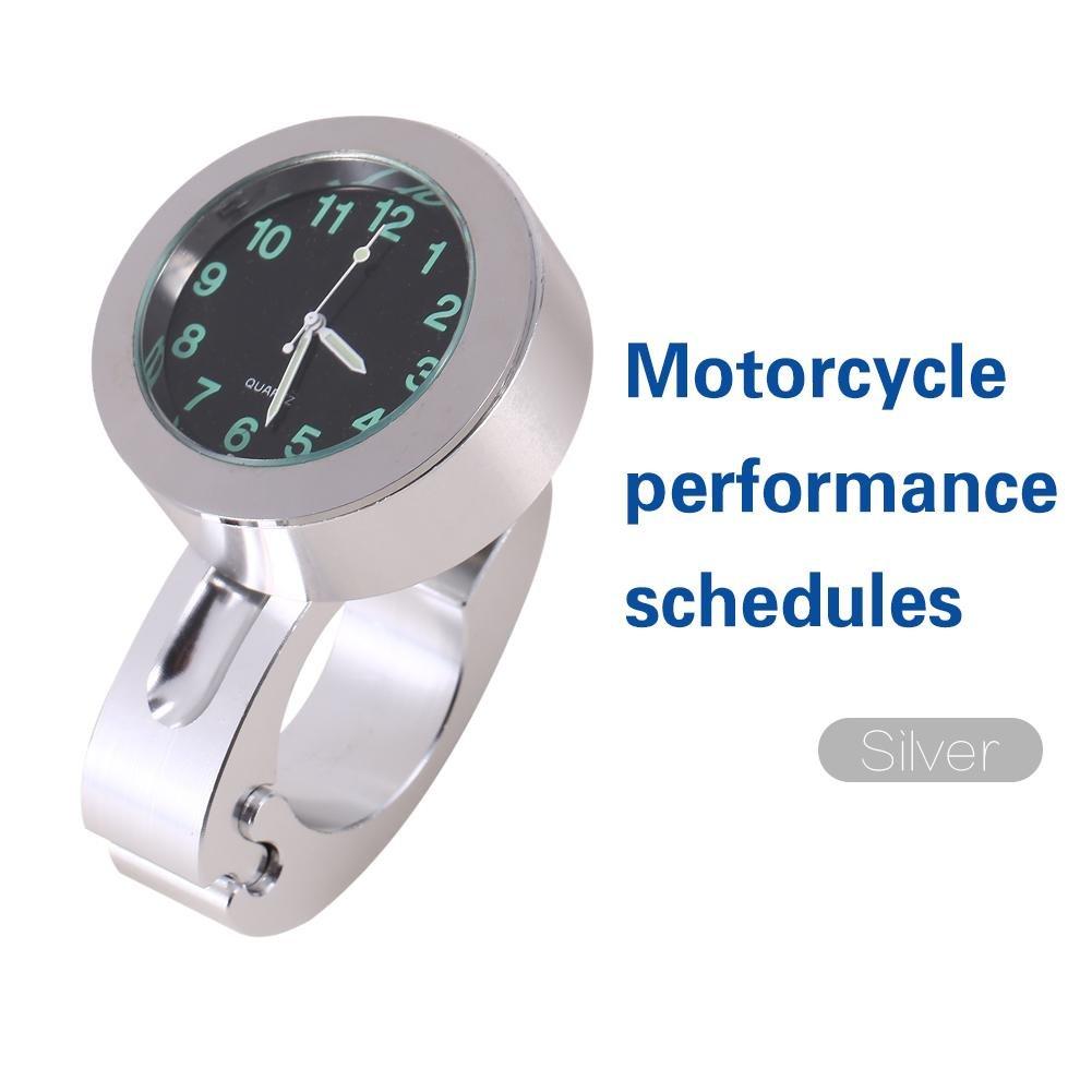 Motorcycle Handlebar Watch 22mm Motorcycle Handlebar Clock Waterproof Luminous Watch Silver (typeA)