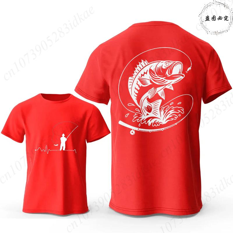 T-shirt per Amanti della Pesca da Uomo Cuore da Pescatore Stampa Pesce Persico Grafiche Magliette Casual a Manica Corta Abbigliamento Maschile Oversize