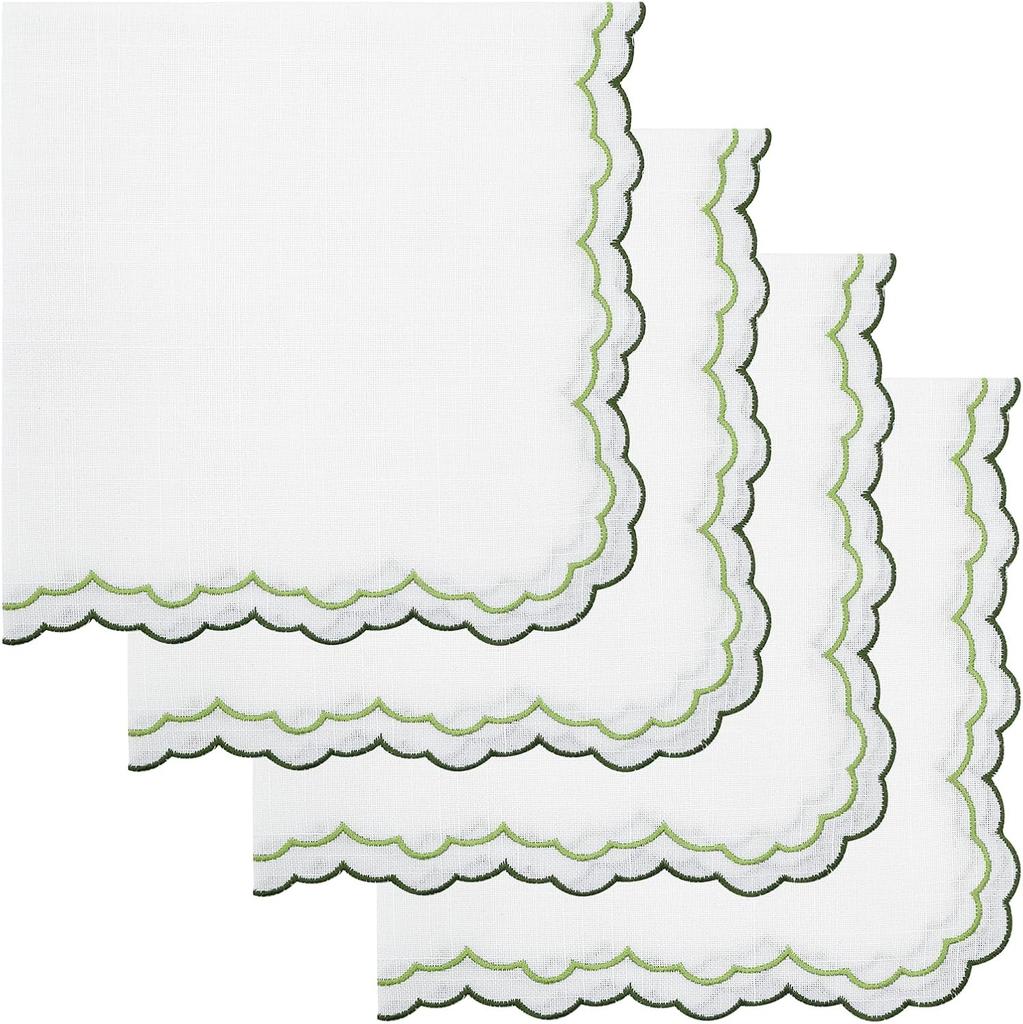 Set of 6 Cloth Napkins Scalloped Embroidery Cloth Napkins Washable Polyester Table Dinner for Restaurant Weddings Events Parties