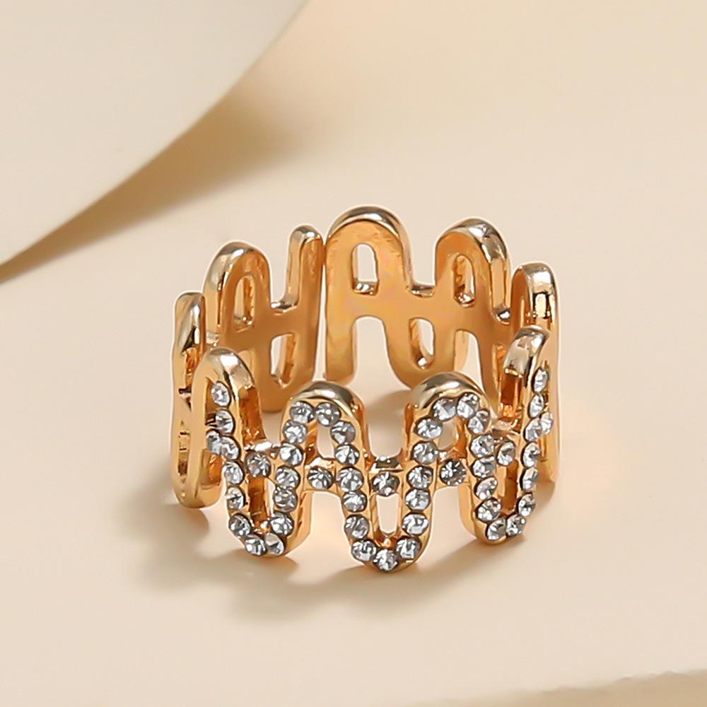 Personality Temperament Full Diamond Wave Opening Adjustable Tail Ring Jewelry
