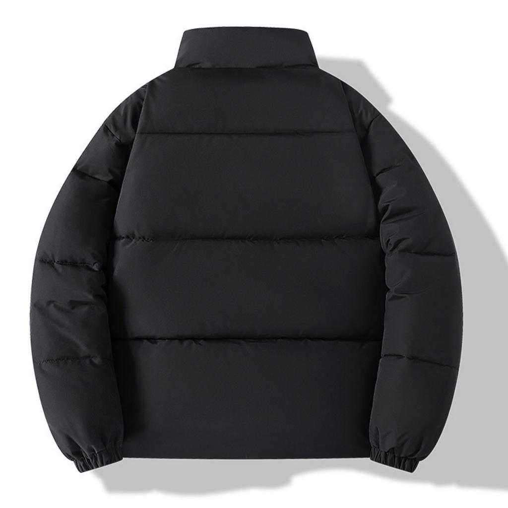 Pánská ležérní jednobarevná bavlněná bunda na zip s dlouhým rukávem, Pánská zateplená teplá volná bunda typu "bread" se stojáčkem