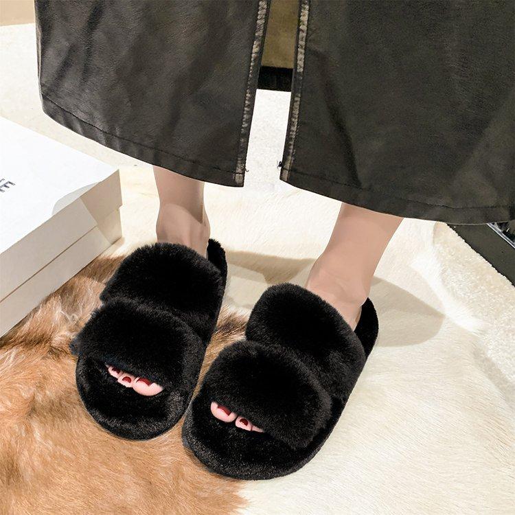 Real Rabbit Hair Thick Bottom Fluffy Slippers Women Wear 2025 New Autumn and Winter Internet Celebrity Fluffy Premium Cotton Slippers