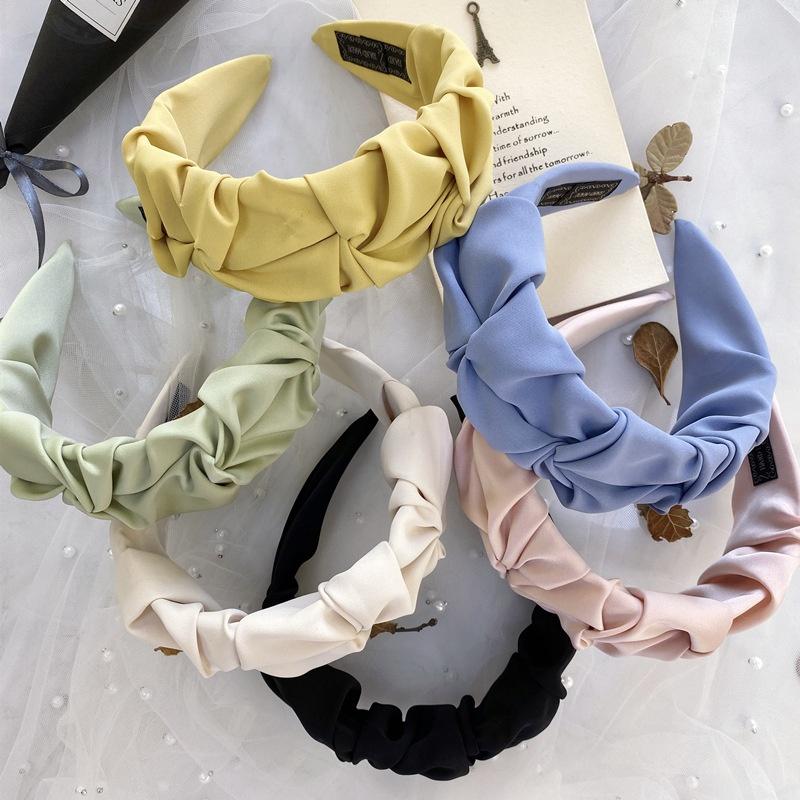 Fashion Women Pleated Wide Side Hairband Candy Color Hair Hoop Hair Accessories