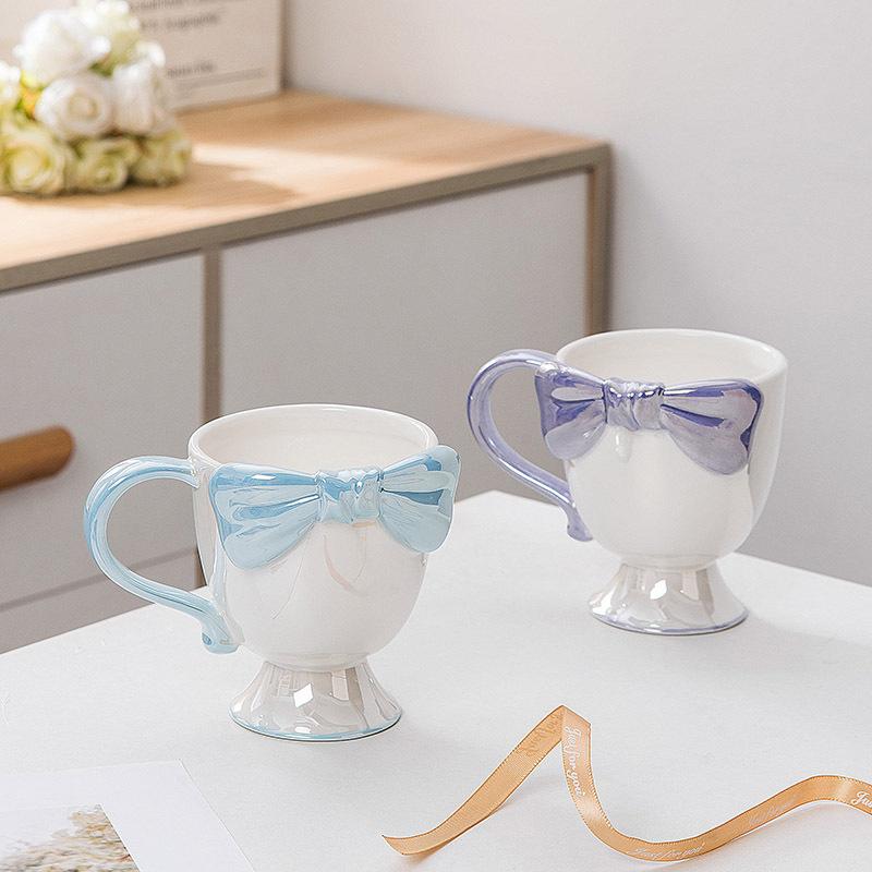 Japanische Schleife Keramik Eisbecher Mädchenherz hoher Fuß Dessertbecher hochwertiges Design Nischengeschenktasse
