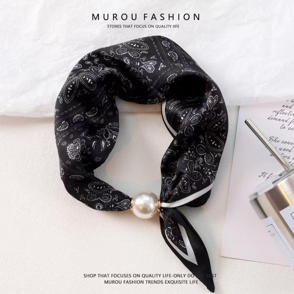 Printed Neck Scarf Pearl Buckle Magnetic Snap Scarf New Magnetic Clasp Scarf  for Women Accessories 04