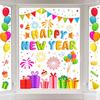 Whaline 6 Sheets New Year Window Clings New Years Eve Window Decal Champagne Firework Double-Sided Golden Yellow Window Stickers Reble for Home