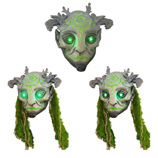 Halloween Forest Spirit Elf Masque LED Horror Headdress Realistic Green Elf Old Man Headgear Cosplay Costumes for Party