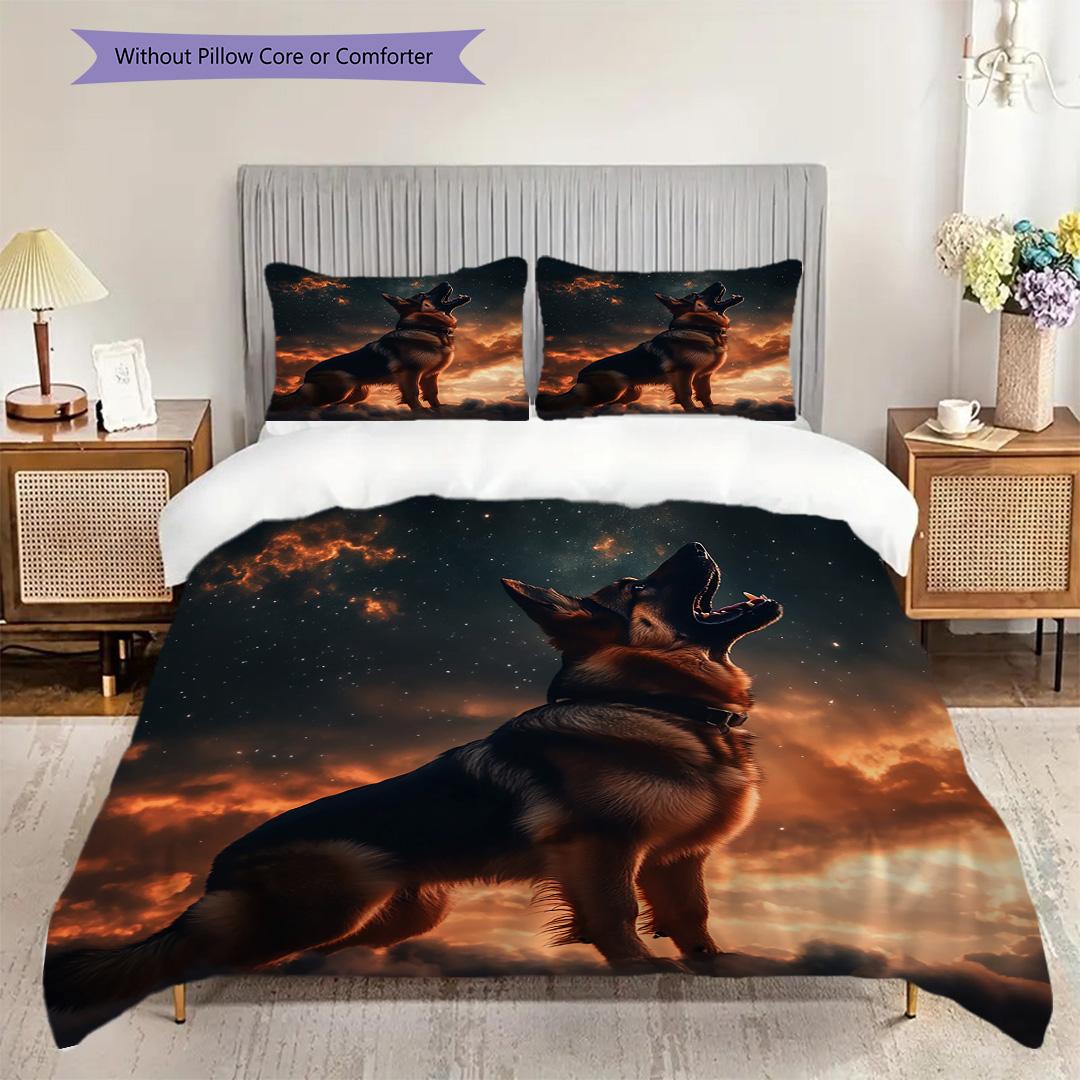 German Shepherd Pattern Bedding Quilt Set Quilt Cover Pillowcase Home Decoration Birthday Gift (1 * duvet cover + 2 * pillowcase, without core) 135x200cm