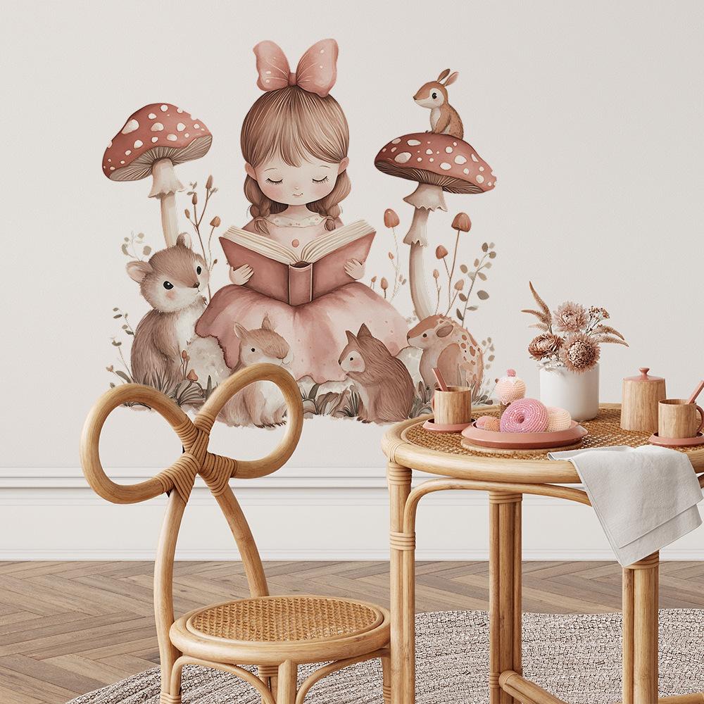 Lesen Kleines Mädchen Schlafzimmer Wohnzimmer Zuhause Hintergrund Wandaufkleber Dekor Abnehmbares Zuhause Kunst Abziehbild