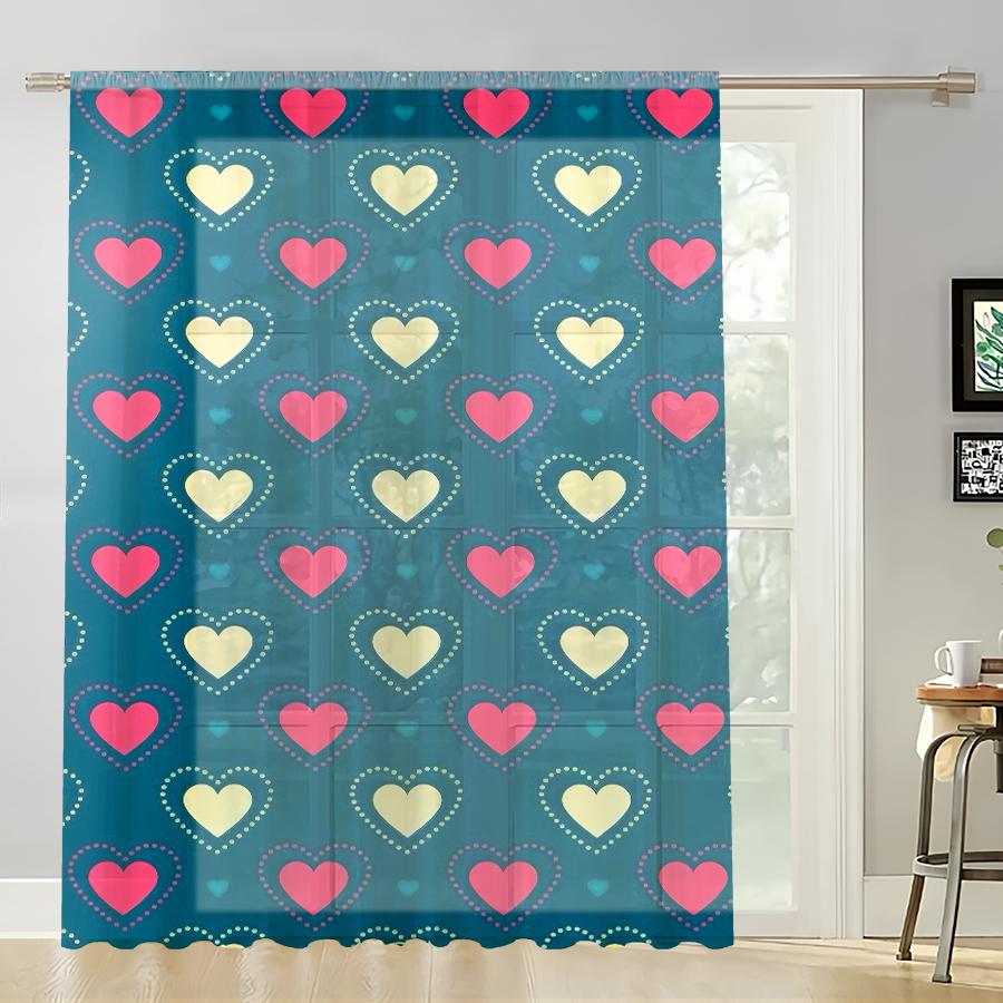 

Single Panel Dark Green Polka Dot Love Gauze Curtain Romantic Festive Universal Bedroom Living Room Polyester Ideal For Great W100*H70(CM)-Rod Pocket&1PCS