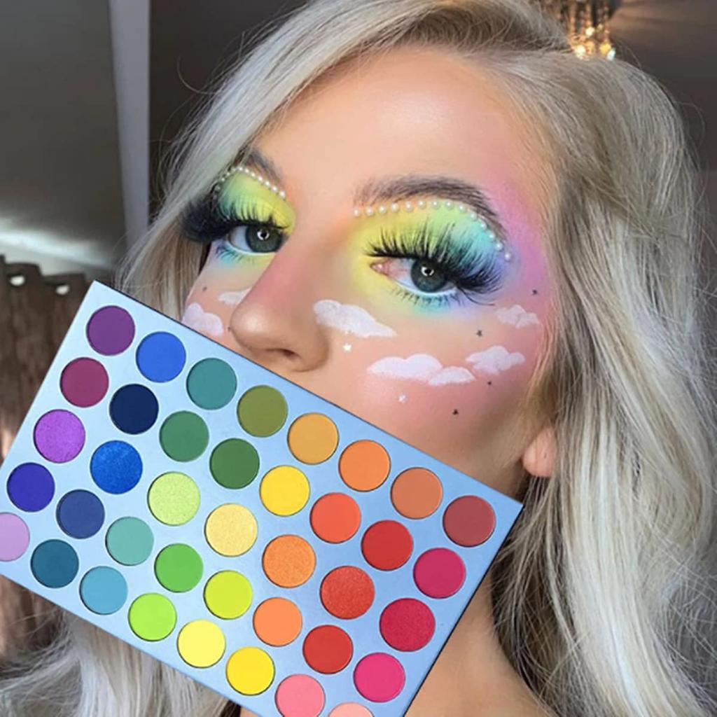 39 Pop Colors Matte Shimmer Eyeshadow Palette Highlight Pigmented Colorful Long Lasting Waterproof Makeup Palette Cosmetics Metallic Color Natural