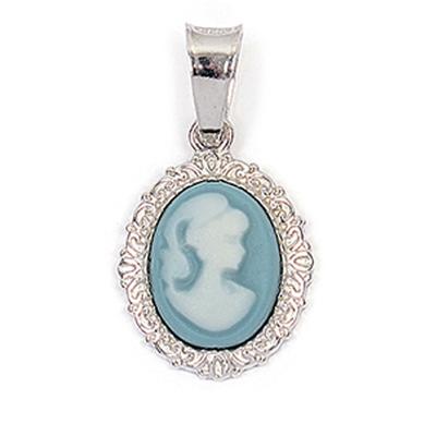 [R3888] - Silberblauer „Camee“-Silberanhänger (Rhodium) - 15 x 12 mm