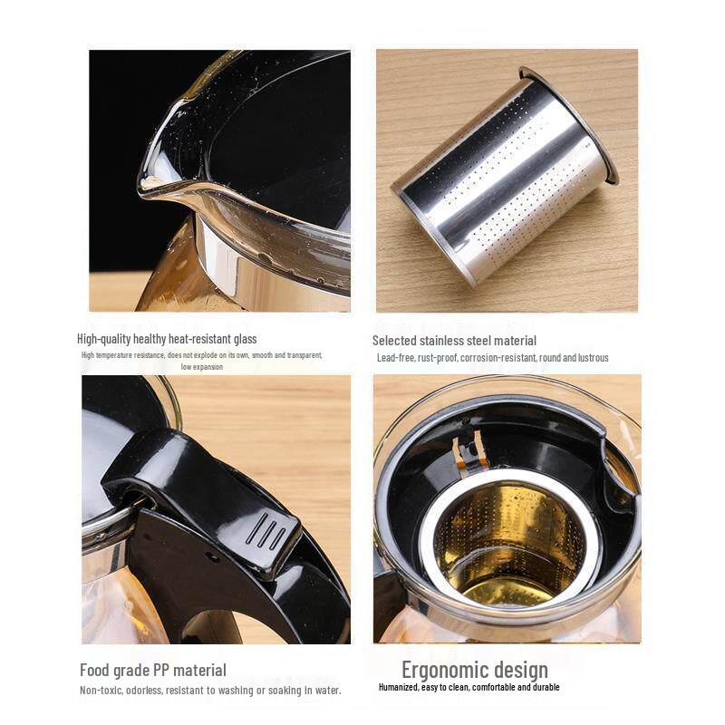 High-Temperature Resistant Tea Kettle with Thickened Glass, Stainless Steel Filter, and Large Capacity