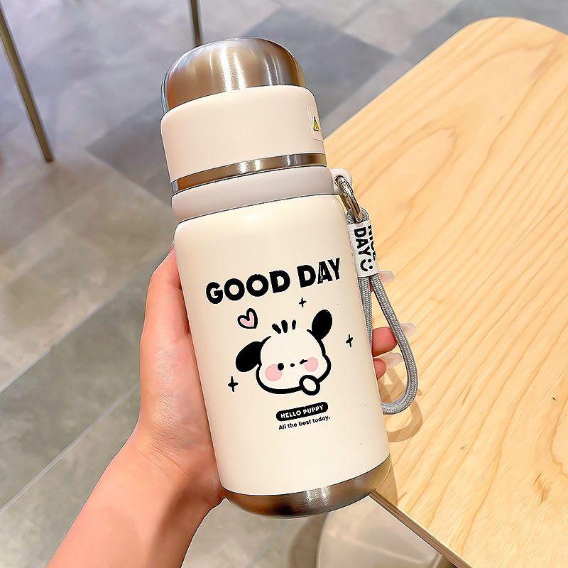 

Cartoon Cute Water Bottle for Girls, Super Adorable Cup, High-Value Trendy Style, Large Capacity Insulated Cup for Women, Student Model Gray White 500ml