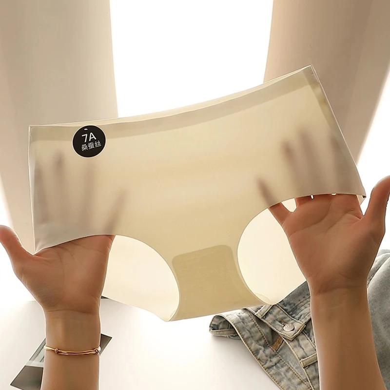 5PCS Seamless Mulberry Silk Underwear Ultral Thin Women's Panties Sexy High Elastic Invisible Briefs Soft Lingerie M-XL