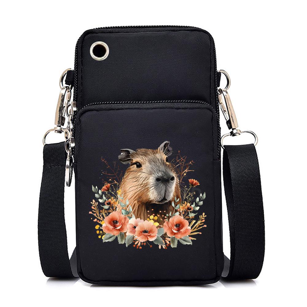 Multifunctional vertical black shoulder bag printed cartoon casual men's and women's portable mobile phone bag messenger bag