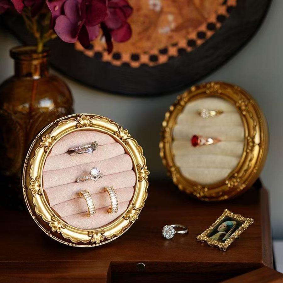 1PC Gold Frame Velvet Jewelry Display Tray Ring Earring Holder Wedding Gift Home Storage Elegant Anti-scratch Velvet Lining