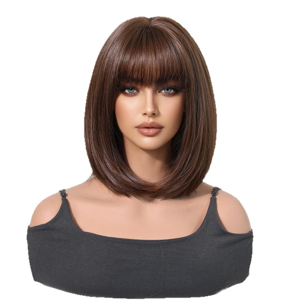 White Short Straight Bob Wig with Bangs - Full Head Styling Wig